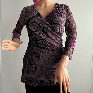 Women's Paisley Print mesh Top - Purple